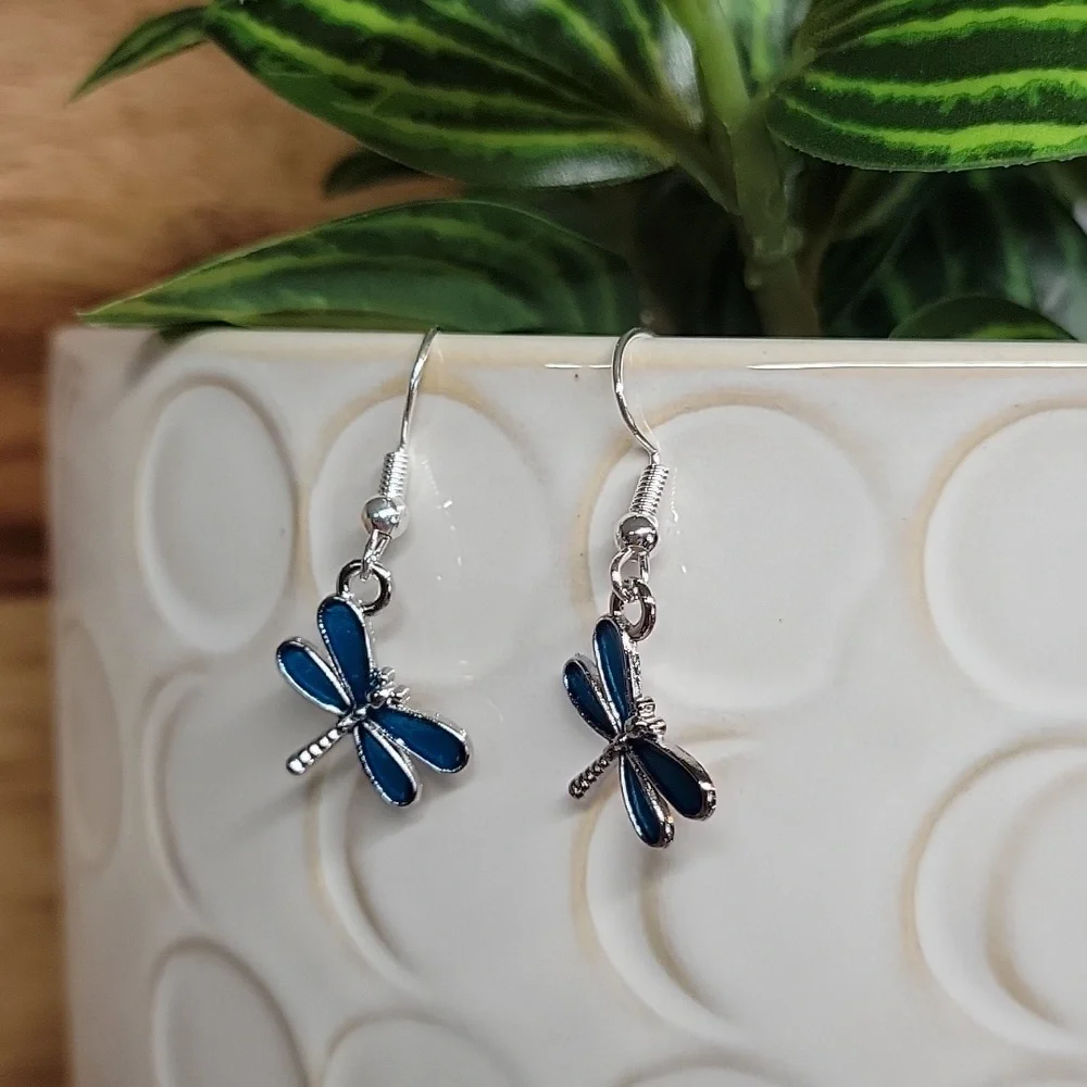 DAINTY AQUA DRAGONFLY EARRINGS